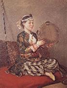 Jean-Etienne Liotard Girl in Turkish Costume with Tambourine oil on canvas